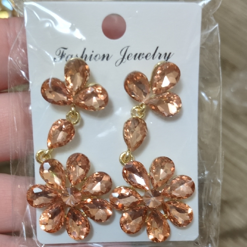 Elegant Gold and Orange Floral Earrings